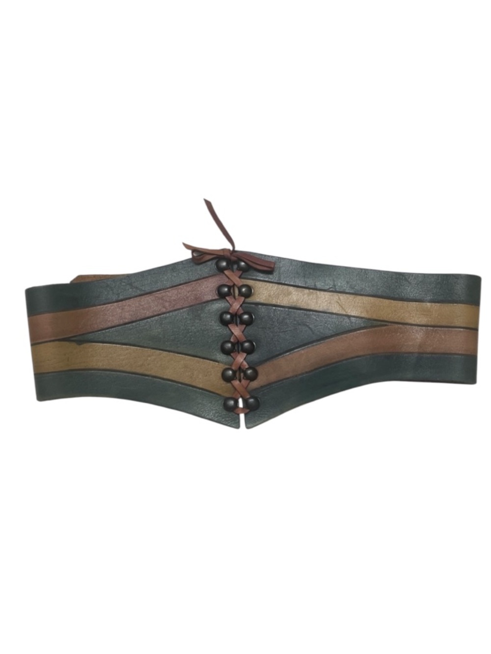 Vintage Wide Leather Corset Belt Boho Lace-Up Beaded Waist Cincher